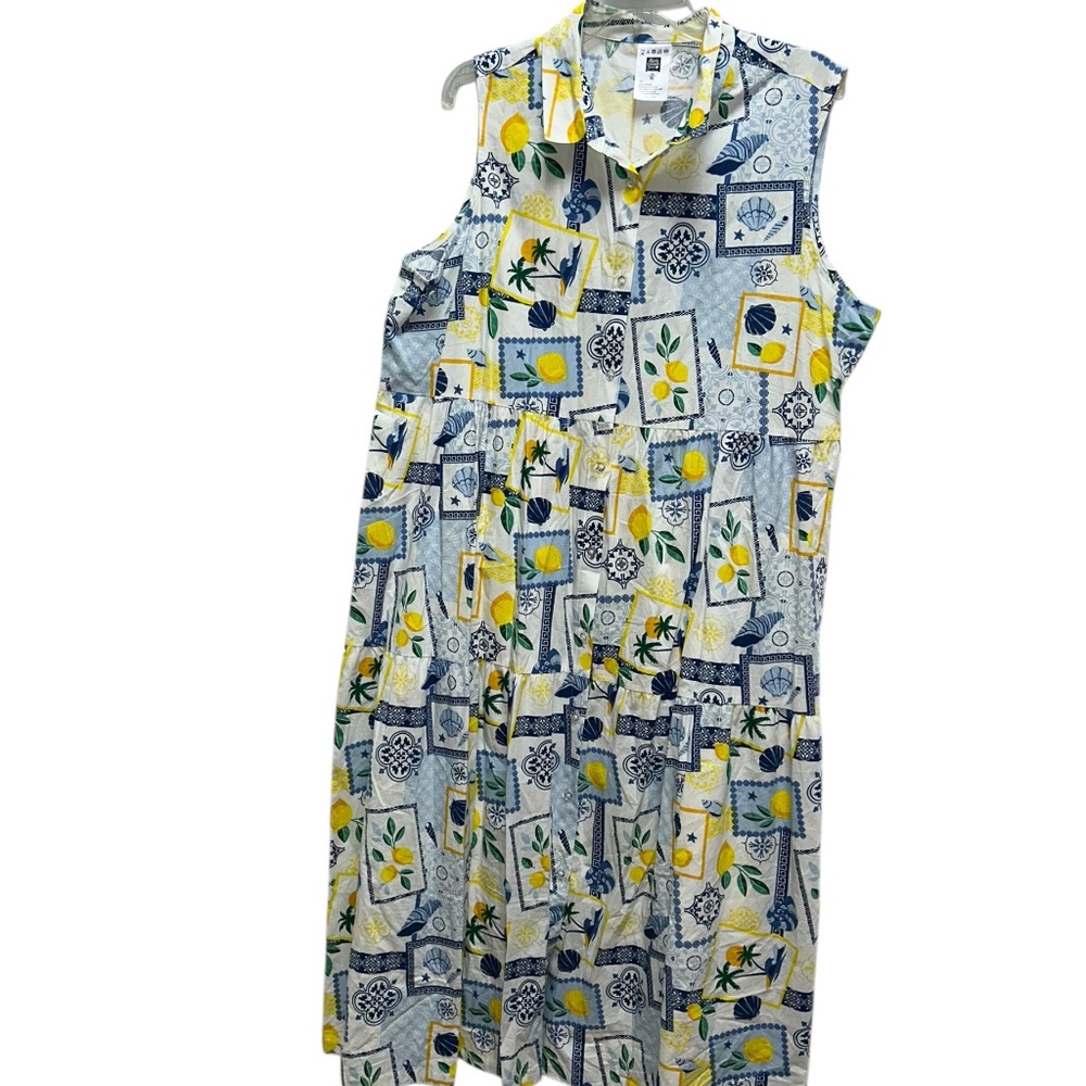 Alexis Lemonade Stand Cotton adorable lemons print patchwork shirt dress XL